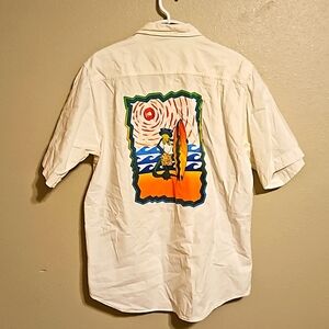 Koko Tok Vintage Nassau Bahamas Button Up Shirt with Surfing Geko M